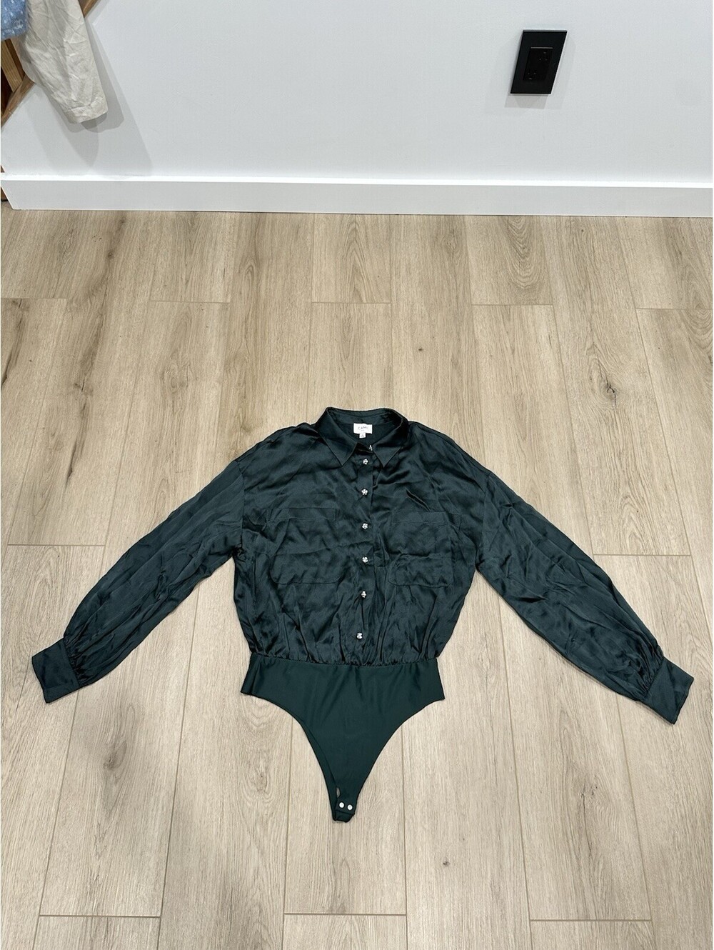 Cami NYC Belkis Silk Button-Up Blouse Bodysuit Rhinestone Button Luxe Glam